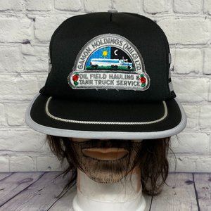 Vintage Hat Cap Snapback Black White 3 Stripes GAMON Holdings Oil Field Trucker